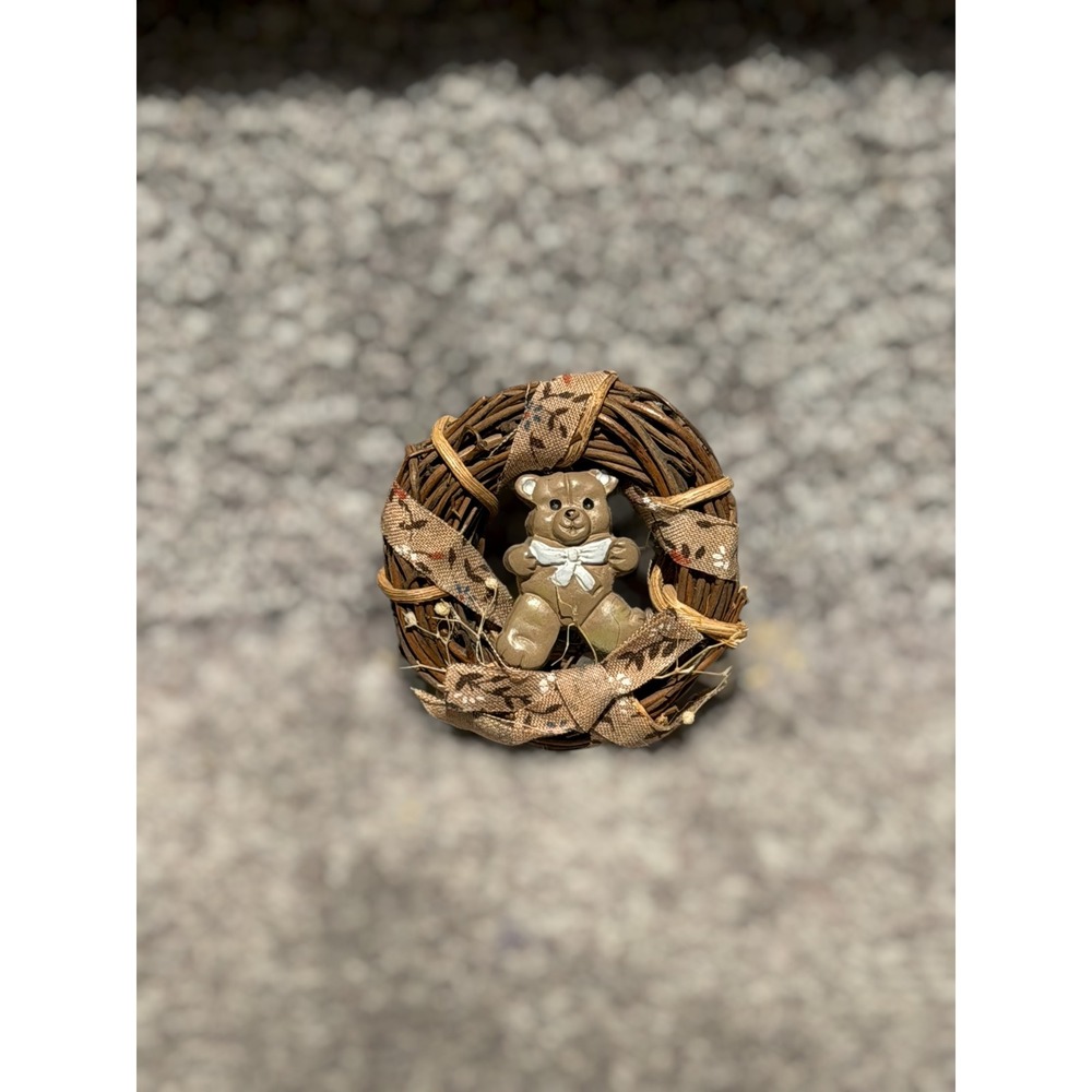 Vintageâ Rustic Teddy Bear Grapevine Wreath Magnet Primitive Cottagecore Decor